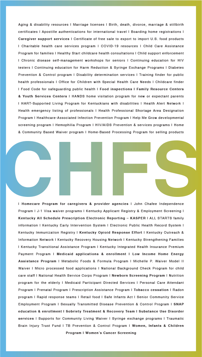 A graphical listing of all the services CHFS helps
