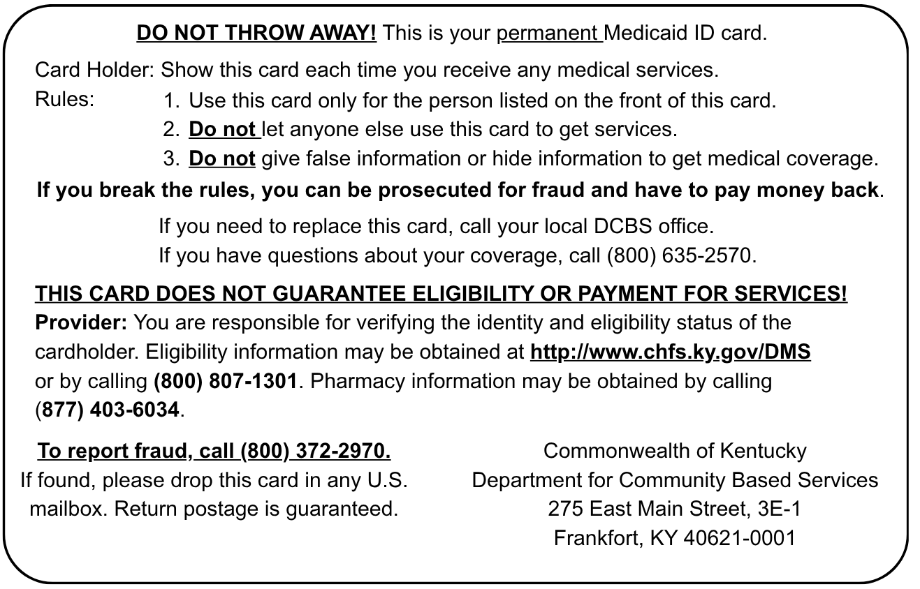 Back of Medicaid Card