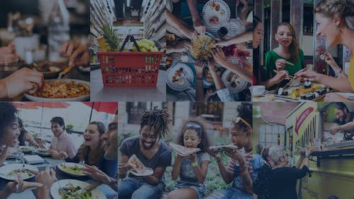 collage of images of people eating food