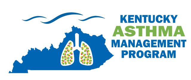 logo for Kentucky Asthma Management Program - kentucky with lungs, colors are blue and green.