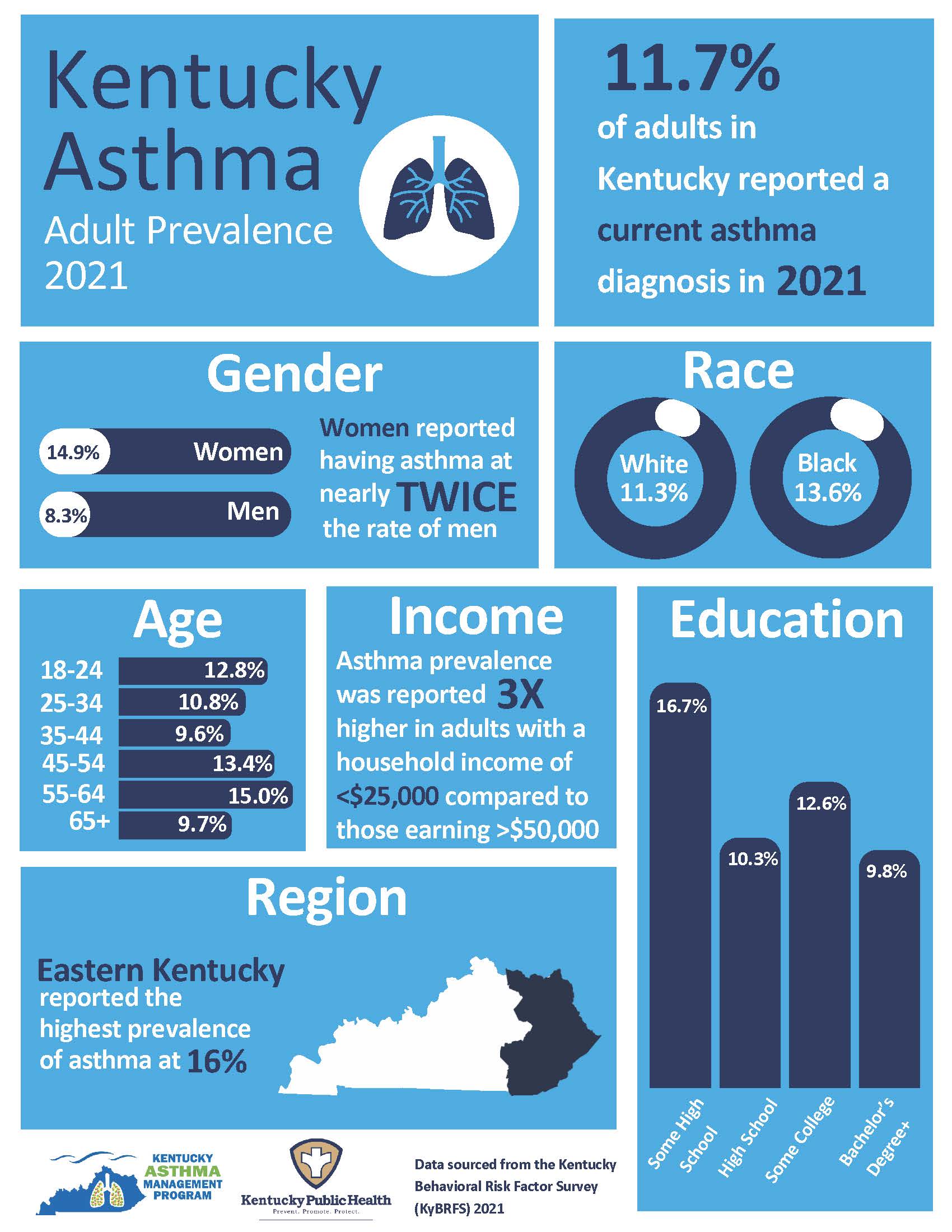 Kentucky Asthma Adult Prevalence 2021 infographic.